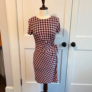Diane Von Furstenberg Black and pink print faux wrap dress